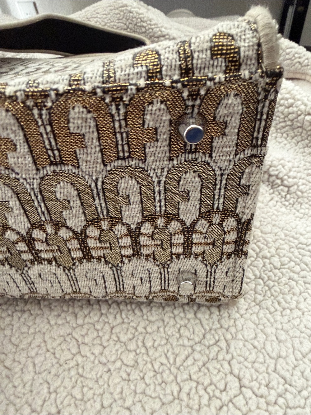 Furla Metallic Beige & Gold Monogram Satchel - Picture 2 of 5